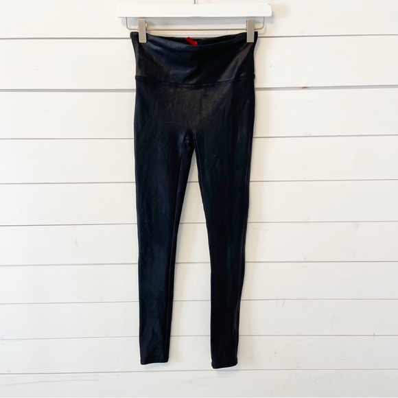 Spanx | Black Faux Leather Stretchy Leggings Size Small - Picture 1 of 7